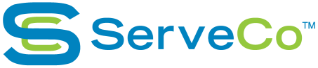 A blue and green logo for serveco north america