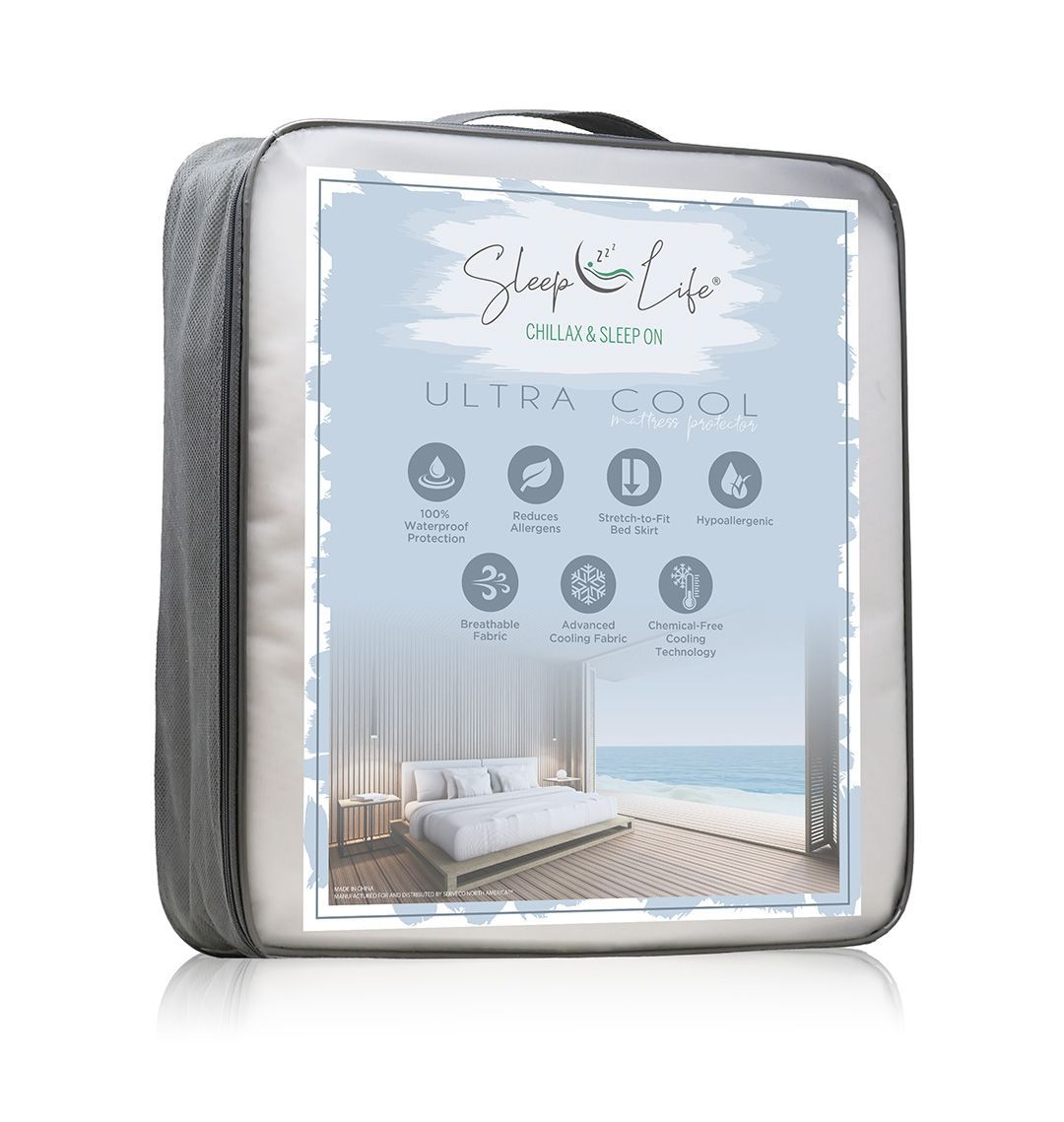 A mattress in a bag with a picture of a bed on it.