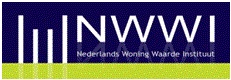Logo of the NWWI (Nederlands Woning Waarde Instituut) featuring a bar graph icon on a dark blue background over a green base.