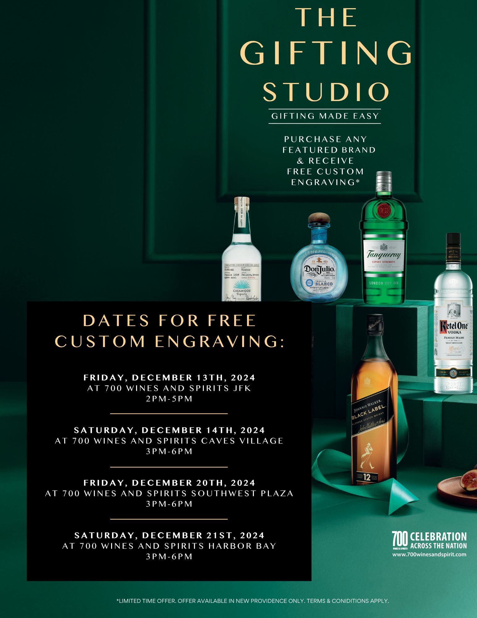 A poster for a gifting studio with dates for free custom engraving