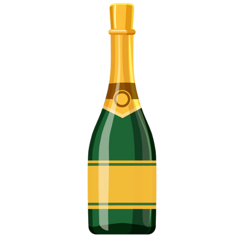 A bottle of champagne with a gold cap on a white background.
