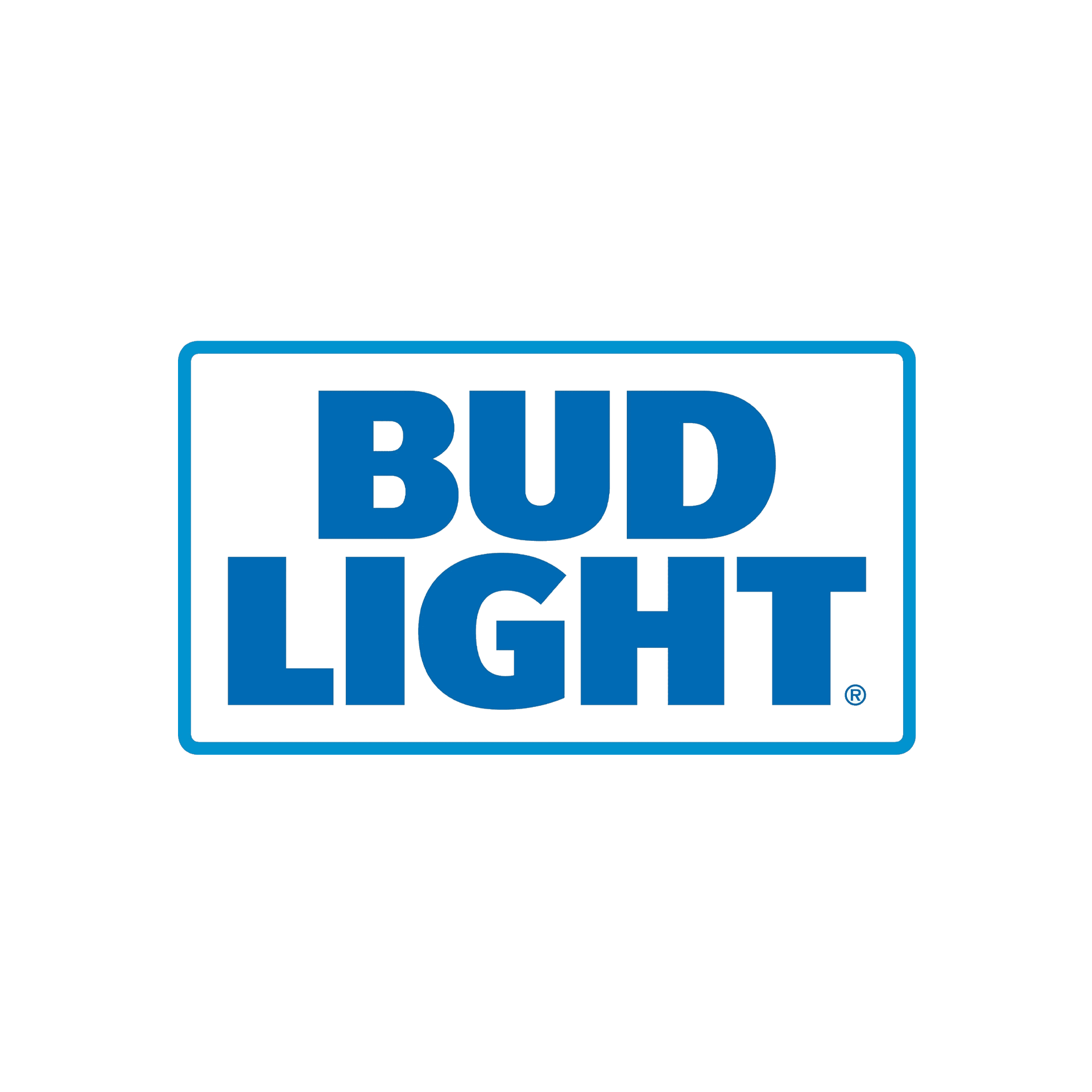 The bud light logo is blue and white on a white background.