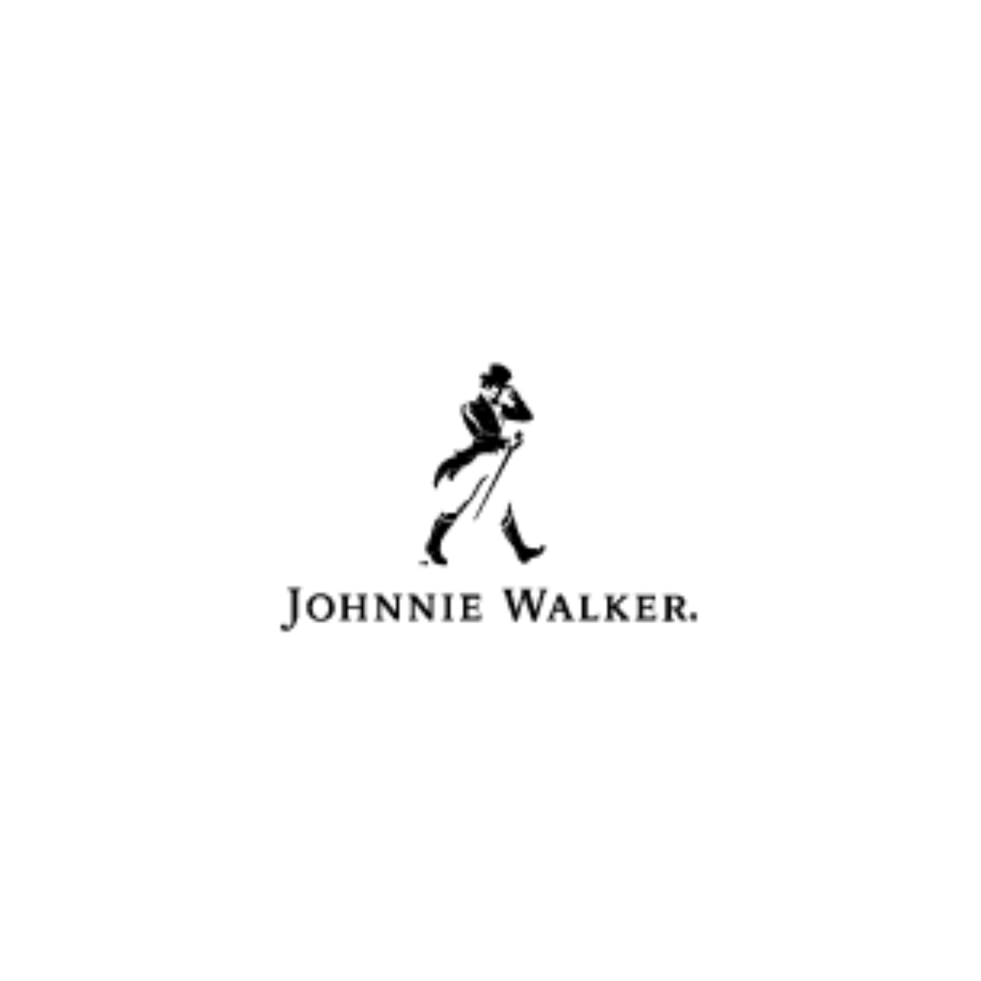 The johnnie walker logo is black and white and shows a man walking with a stick.
