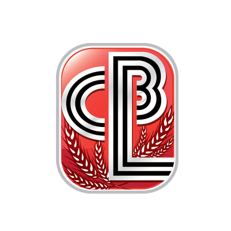 A red square with a black and white letter b on it