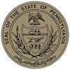 Seal of the State of Pennsylvania, beige circular emblem with text and central coat of arms