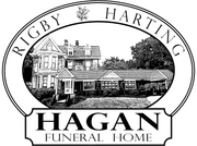 Rigby Harting Hagan Funeral Home logo with black-and-white house illustration and oval border