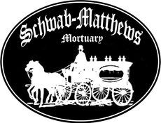 Black silhouette of a horse-drawn hearse with text 