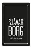 A black and white logo for sjavar borg cafe guesthouse