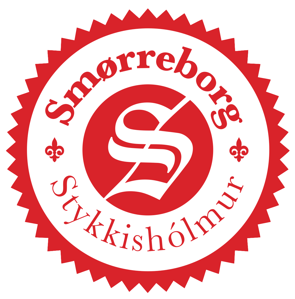 A red and white logo that says ' smorreborg ' on it