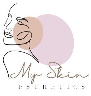 The logo for my skin esthetics is a line drawing of a woman 's face.