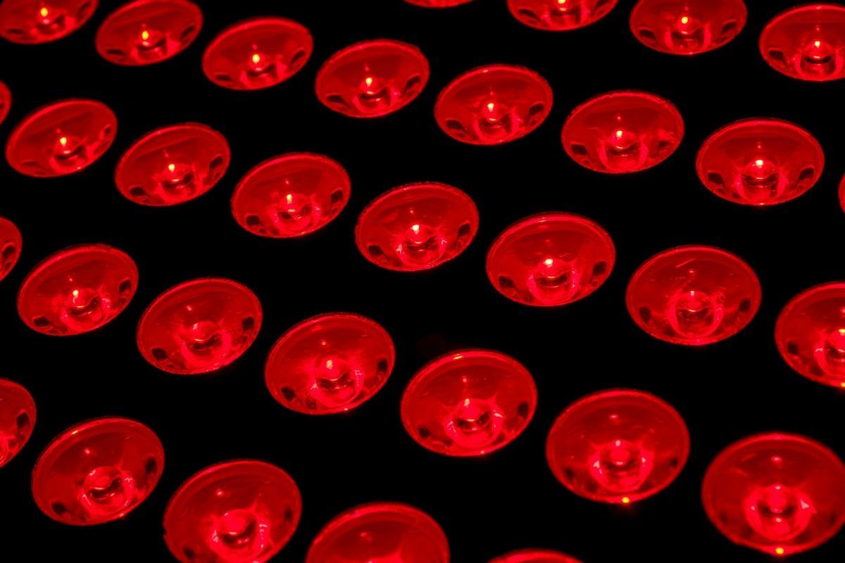 Close-up of red LED lights used in advanced red light therapy treatments for skin care in Albuquerque.