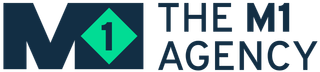 The M1 Agency logo with blue and teal text and a teal diamond containing &ldquo;1&rdquo;