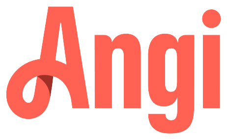 The word angi is written in red letters on a white background.