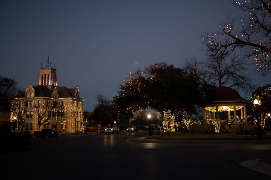 New Braunfels at night with lights