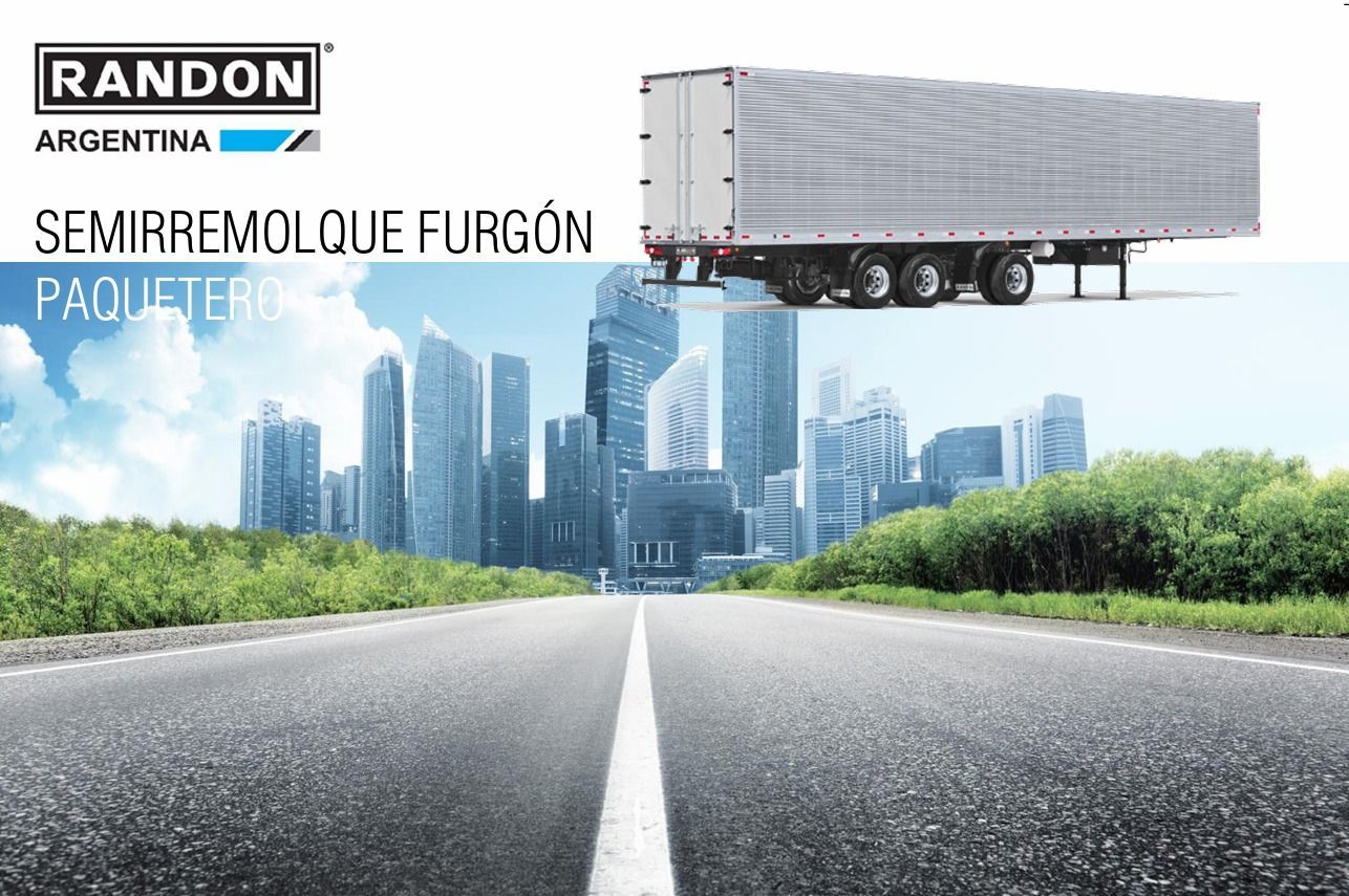 Camino que conduce a una ciudad con un camión semirremolque, promocionando productos Randon Argentina.