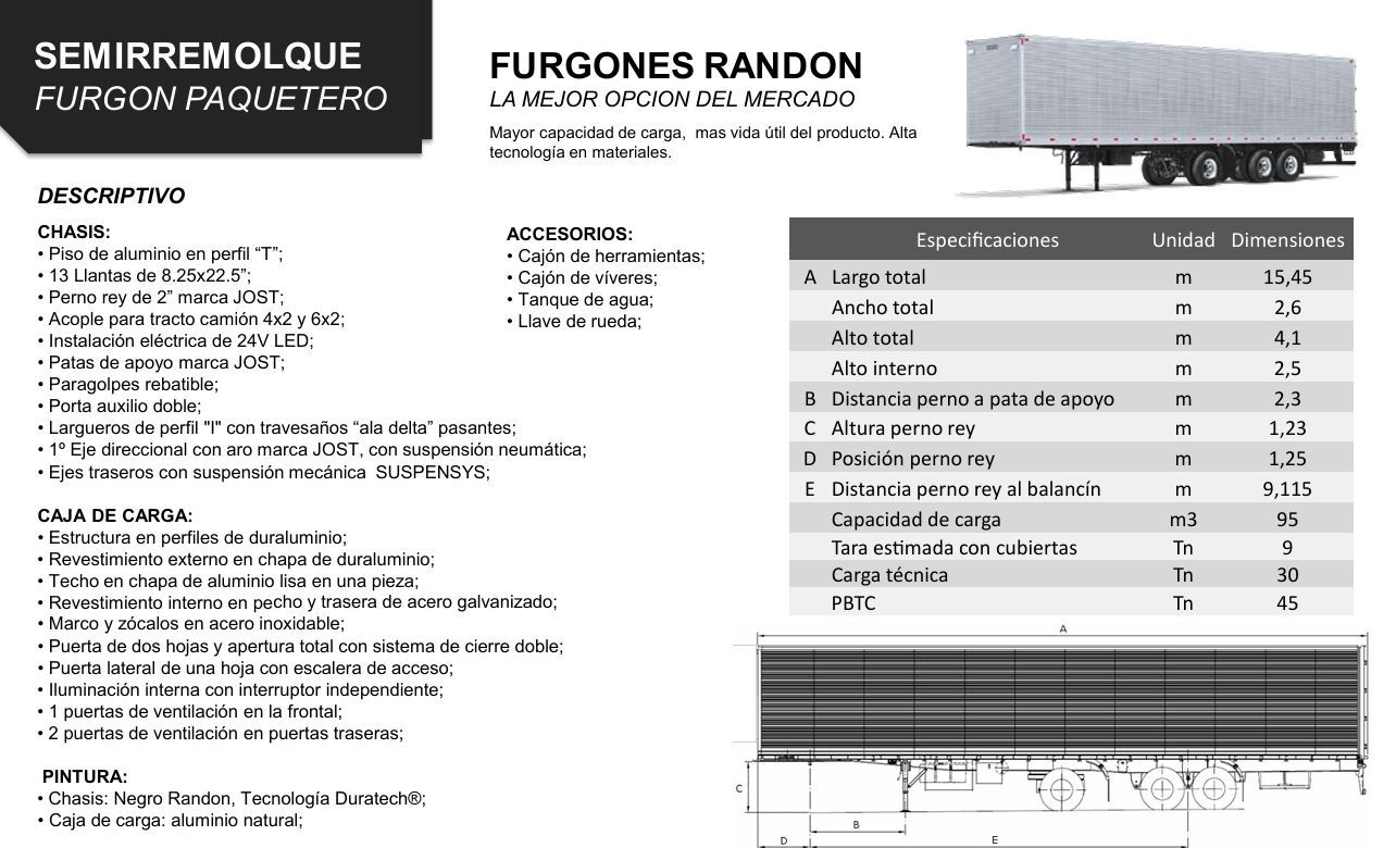 Especificaciones de semirremolques para camiones de carga Randon.
