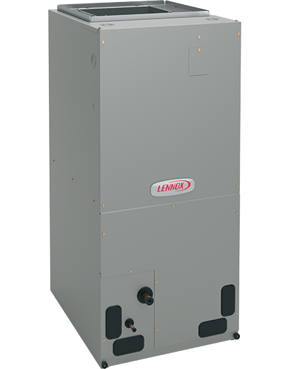 A Lennox brand, gray vertical air handler unit.