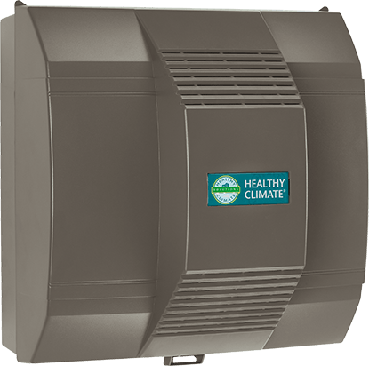 Brown Healthy Climate humidifier mounted on a wall.