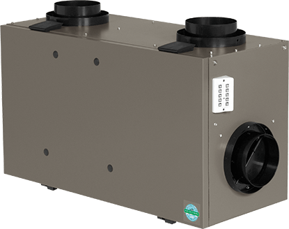 Metallic brown rectangular ventilation unit with black vents.