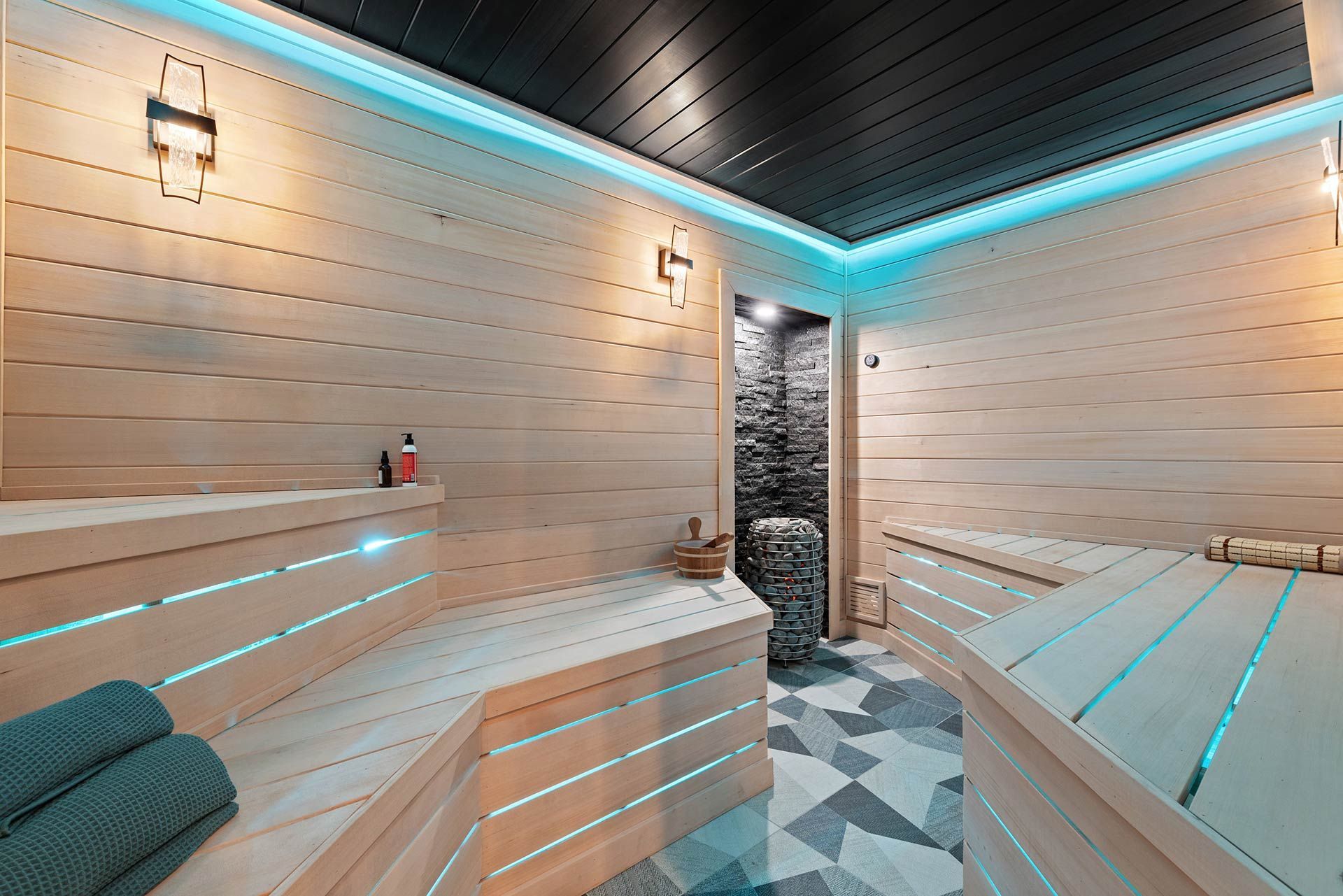 Interior of a Wooden Sauna