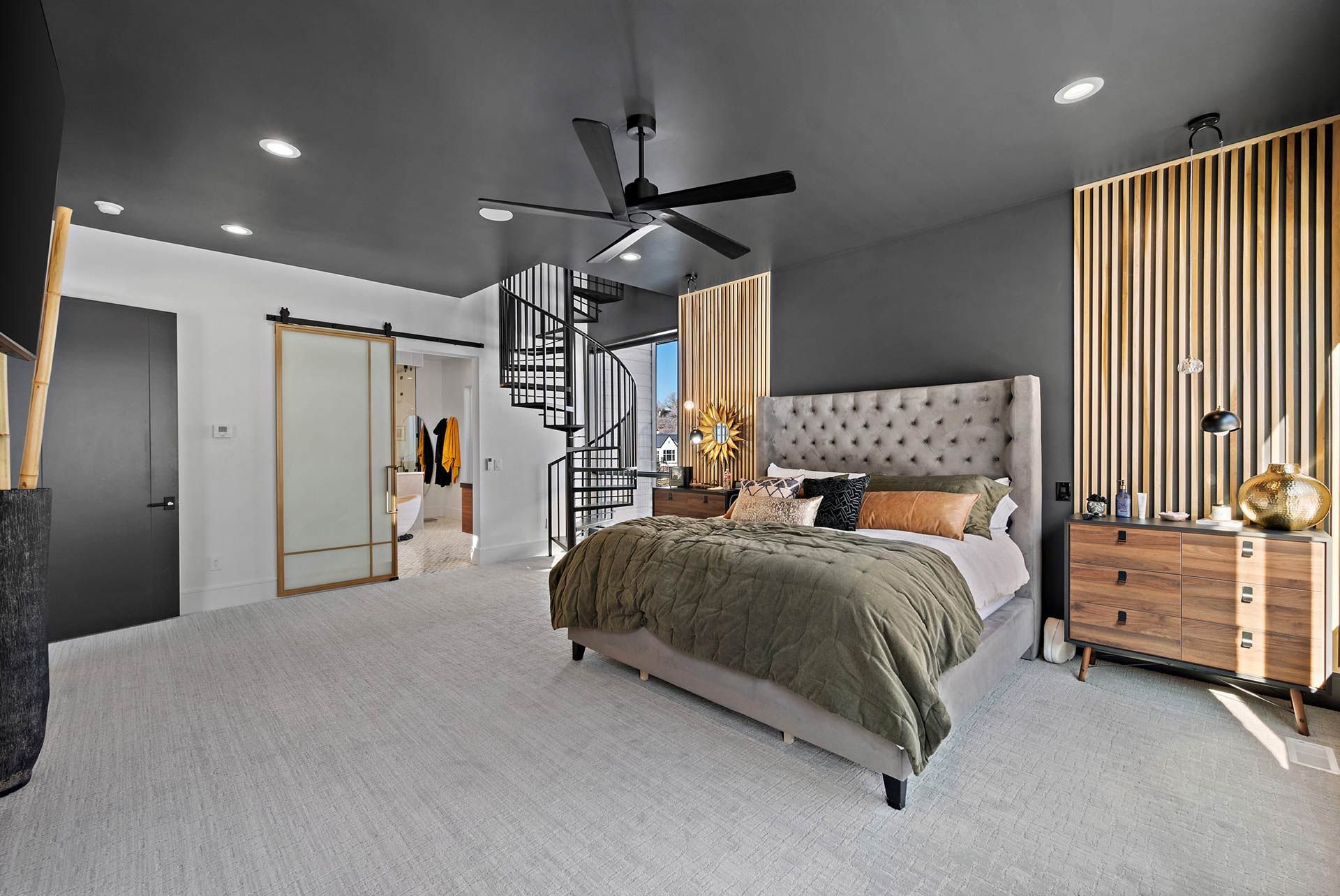 Wide Bedroom with Stairs