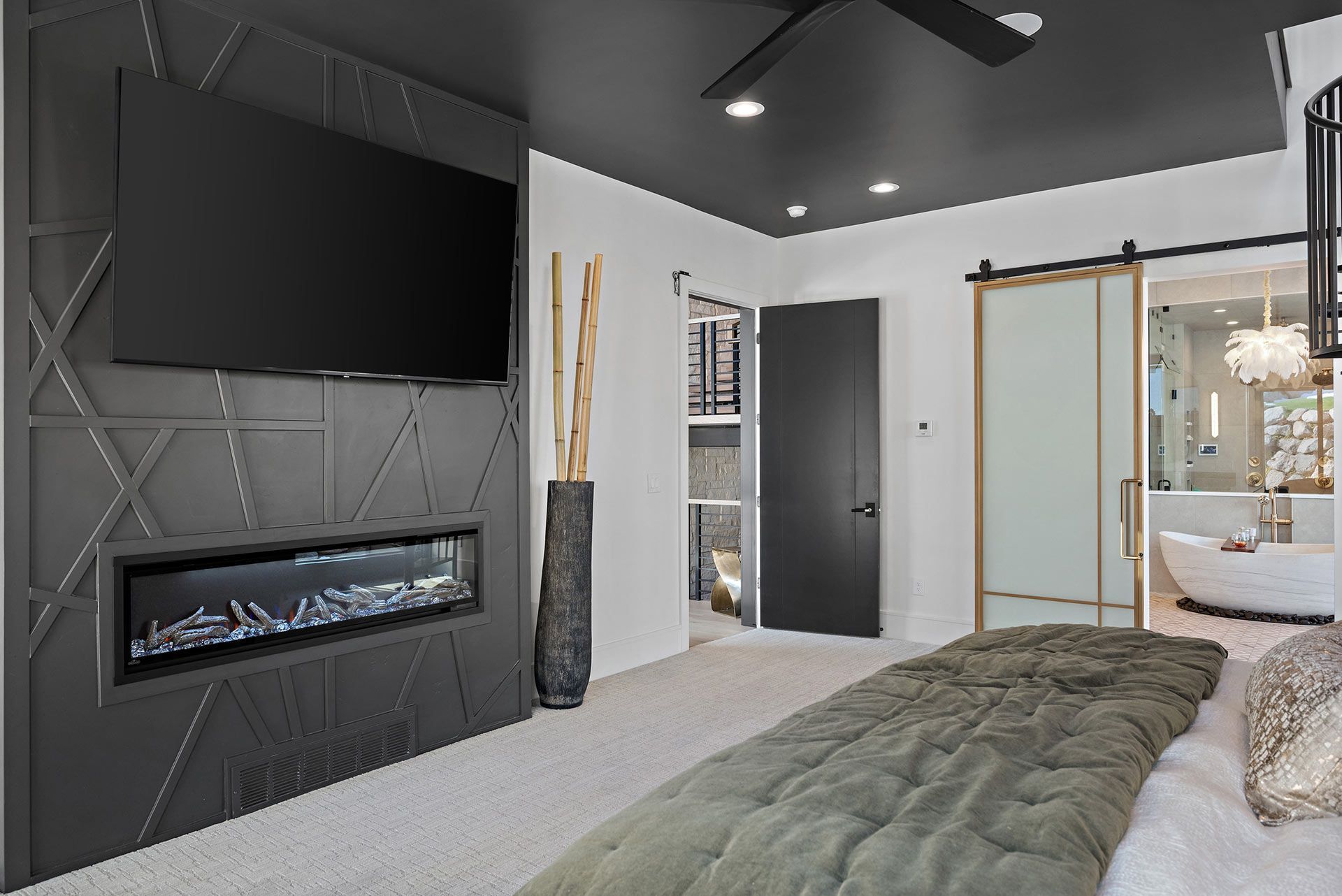 Bedroom with Bathroom and Fireplace