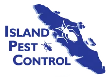 Logo for Island Pest Control Ltd.: blue island shape with spider and bug icons, text 