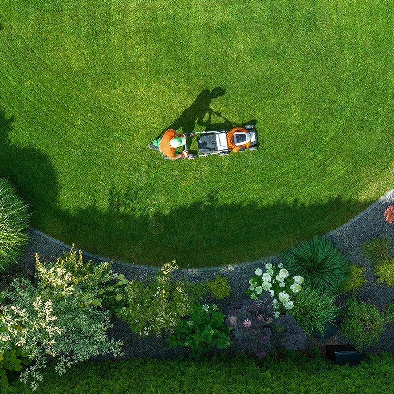 Aerial View Of Person Using Mower