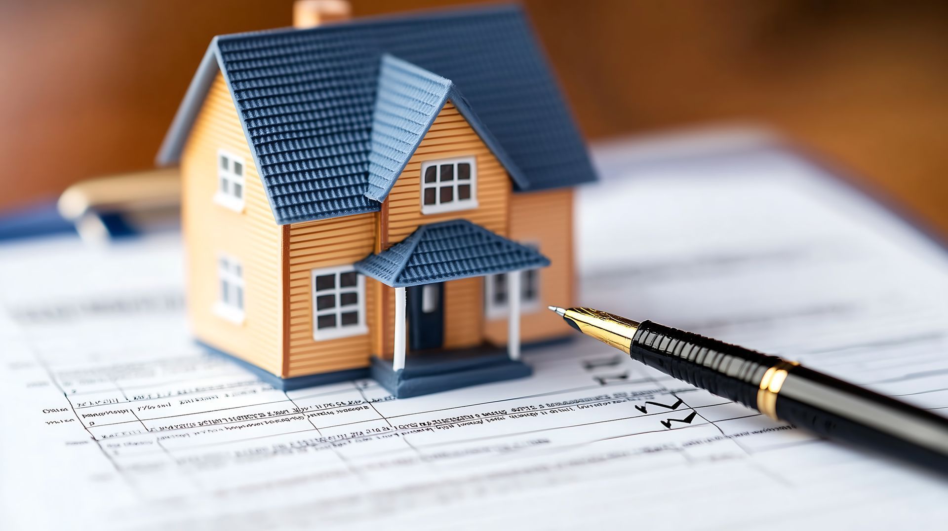 Person using laptop with overlaid mortgage data and financial icons.