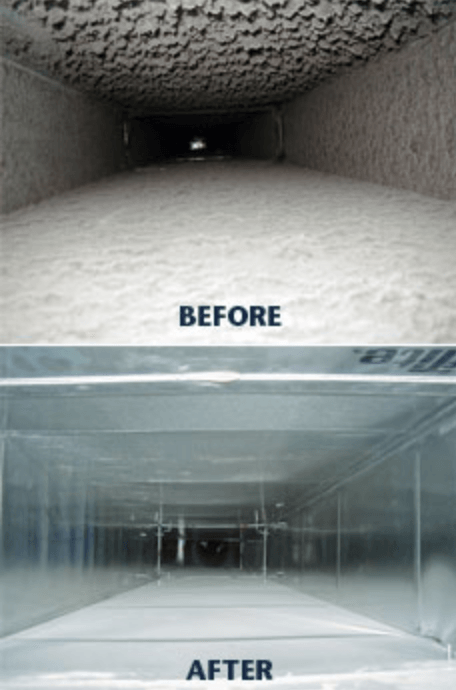 A before and after picture of an air duct