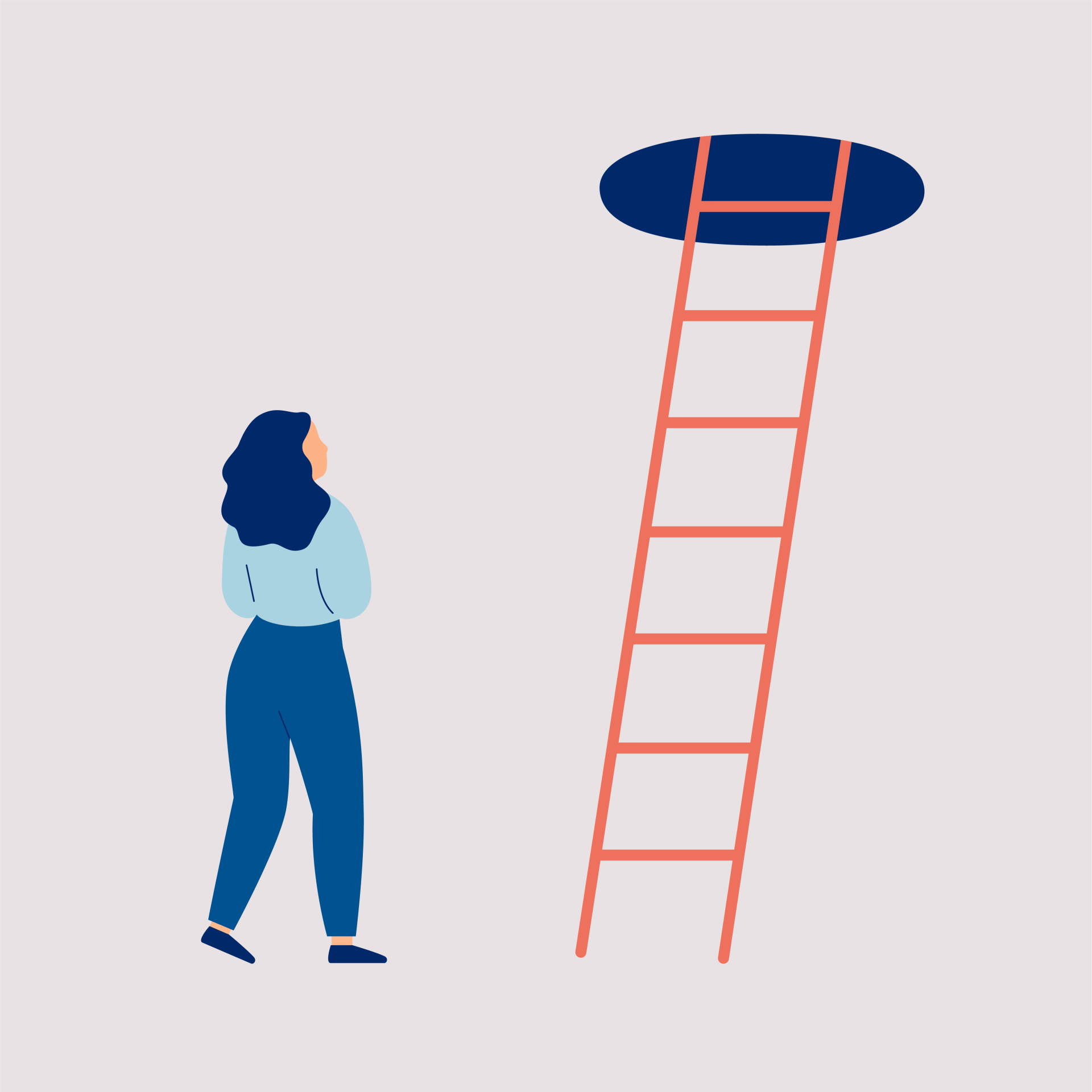 illustration of woman looking at a ladder