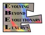 Logo with the acronym EBEL and the words: Evolving, Beyond, Evolutionary, Luxury's. Holographic background.