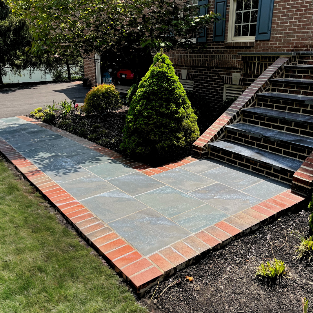 Stone Walkway and Steps with Brick Border - Lansdale, PA - Disciple Masonry