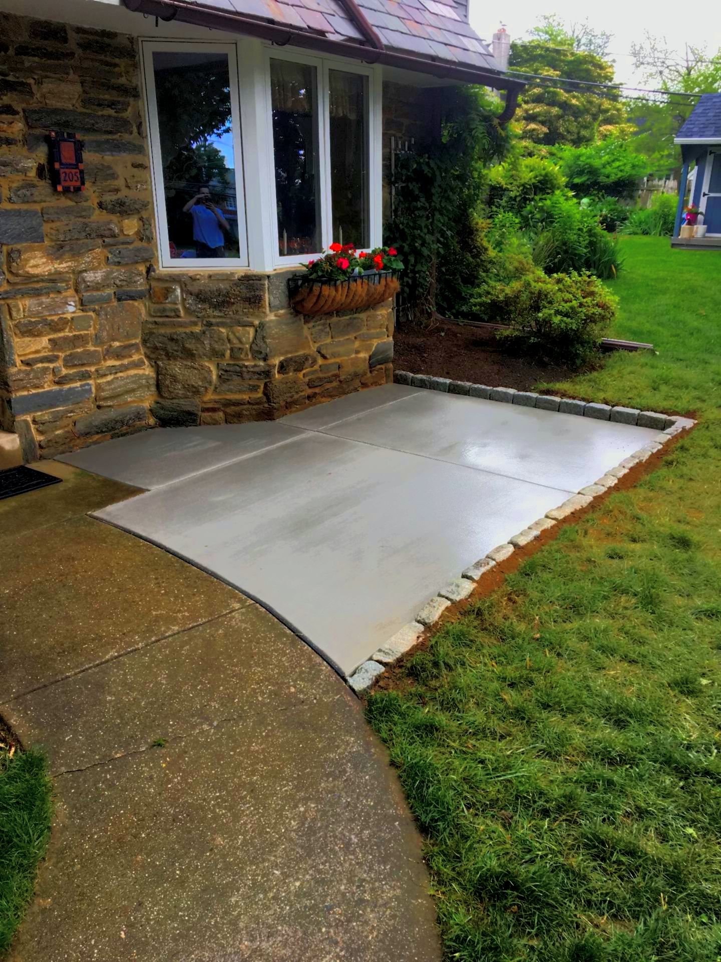 Concrete Pad Replacement with Cobblestone Border - Glenside, PA - Disciple Masonry