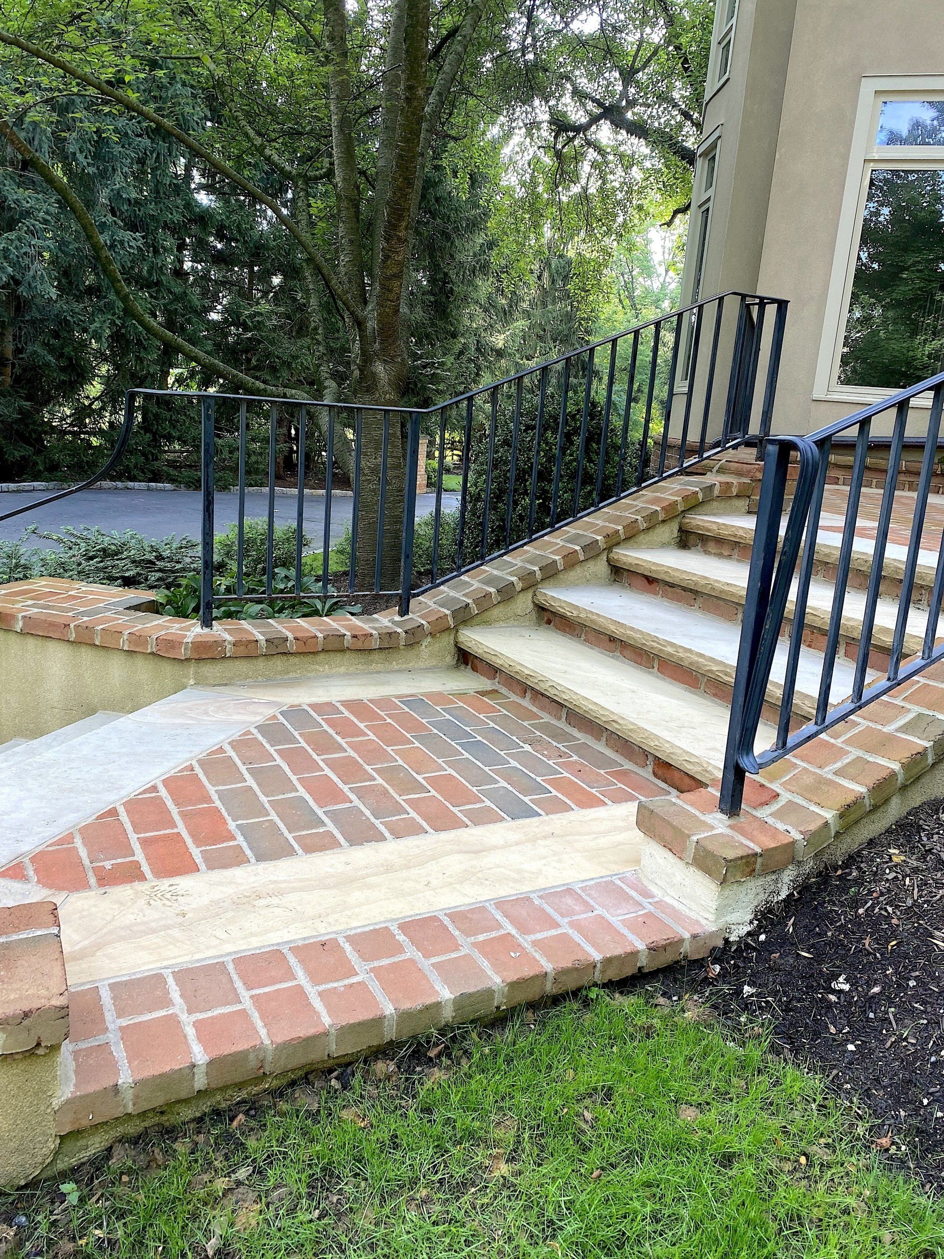 Brick Walkway and Stairs with Sand Stone and Iron Railings - Fort Washington, PA - Disciple Masonry -