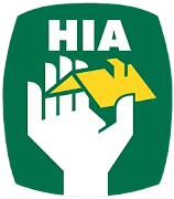 The HIA logo features a white hand holding a yellow house roof silhouette inside a green, rounded square background.