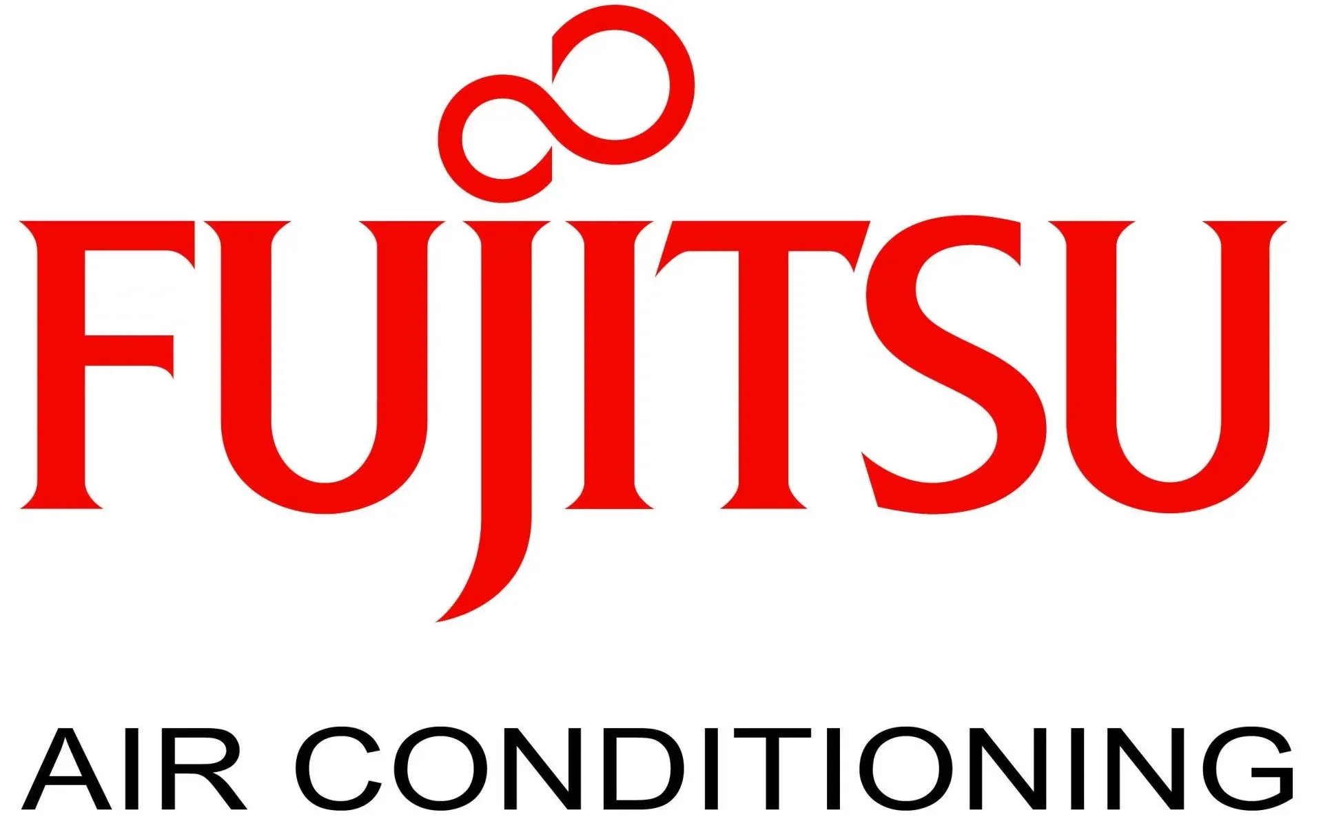 The fujitsu air conditioning logo is red and black on a white background.
