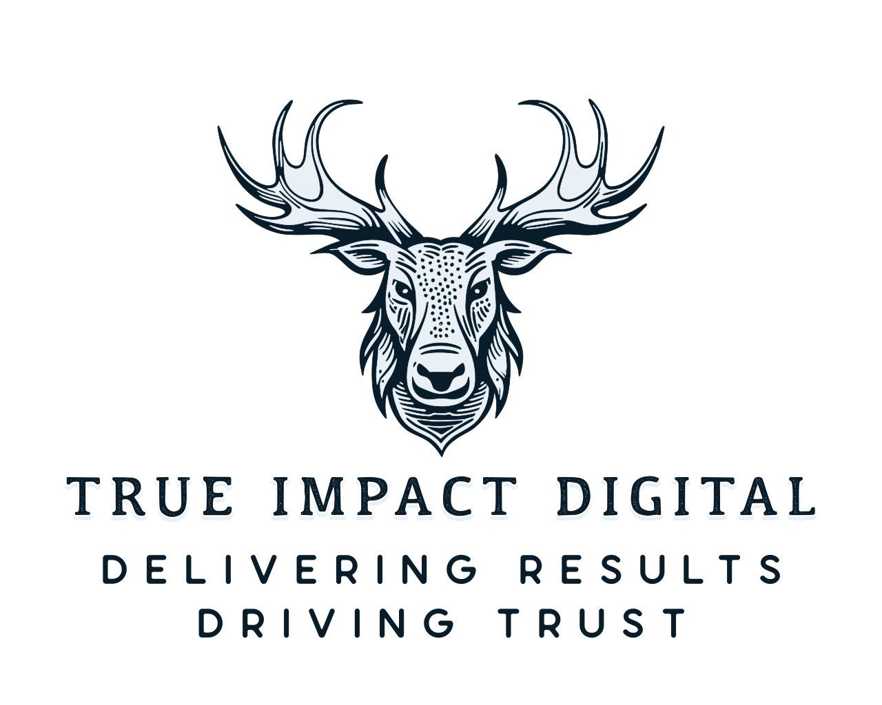 The logo for true impact digital delivering results driving trust has a deer head with antlers.