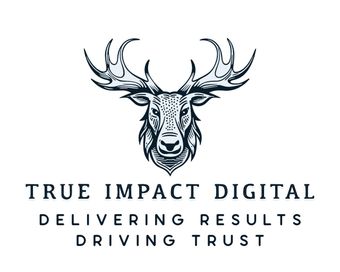 The logo for true impact digital delivering results driving trust has a deer head with antlers.