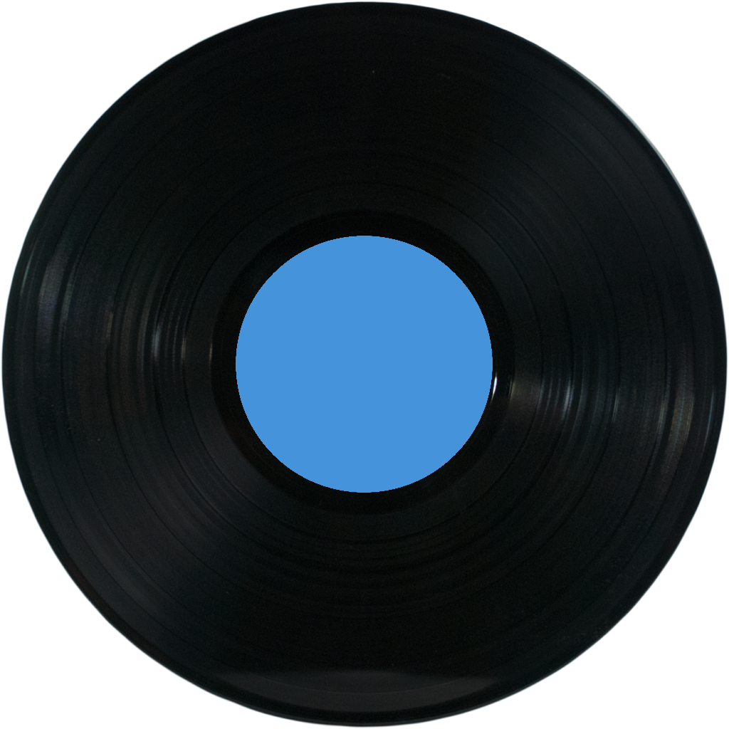 A black record with a blue circle in the middle
