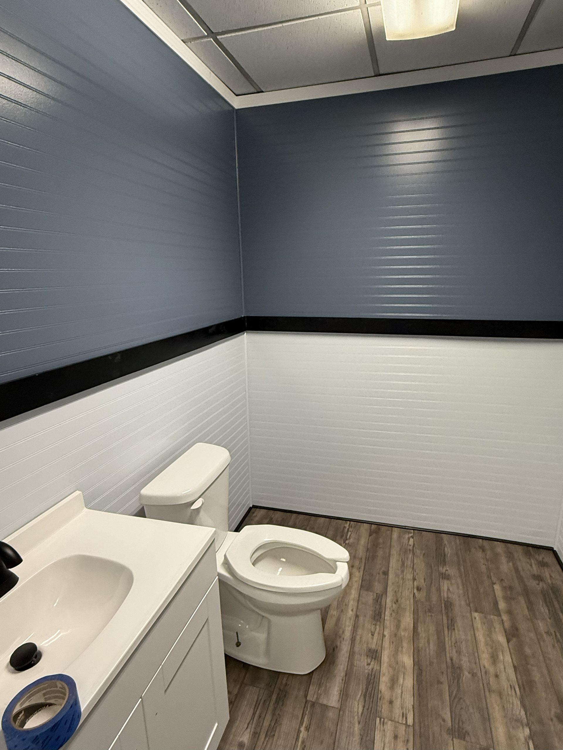 Auto Tech Collinsville, bathroom remodel, shop renovation, auto repair updates, new location progress, clean restroom, Collinsville VA auto repair;