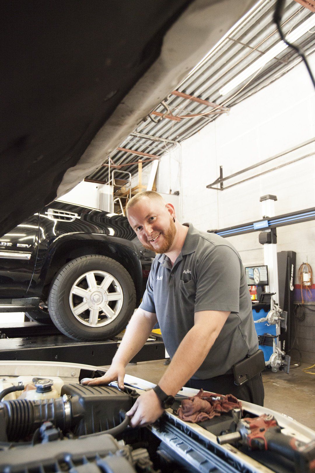 Employee finishing an air filter inspection