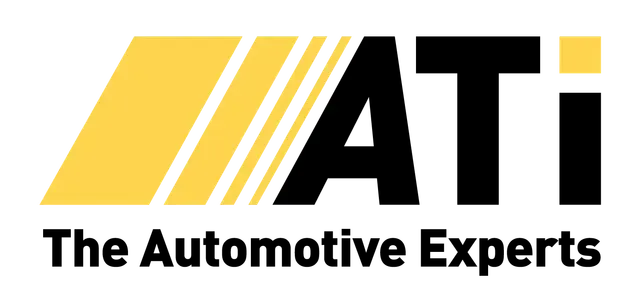 A yellow and black logo for ati the automotive experts
