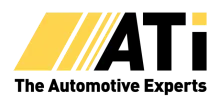 A yellow and black logo for ati the automotive experts