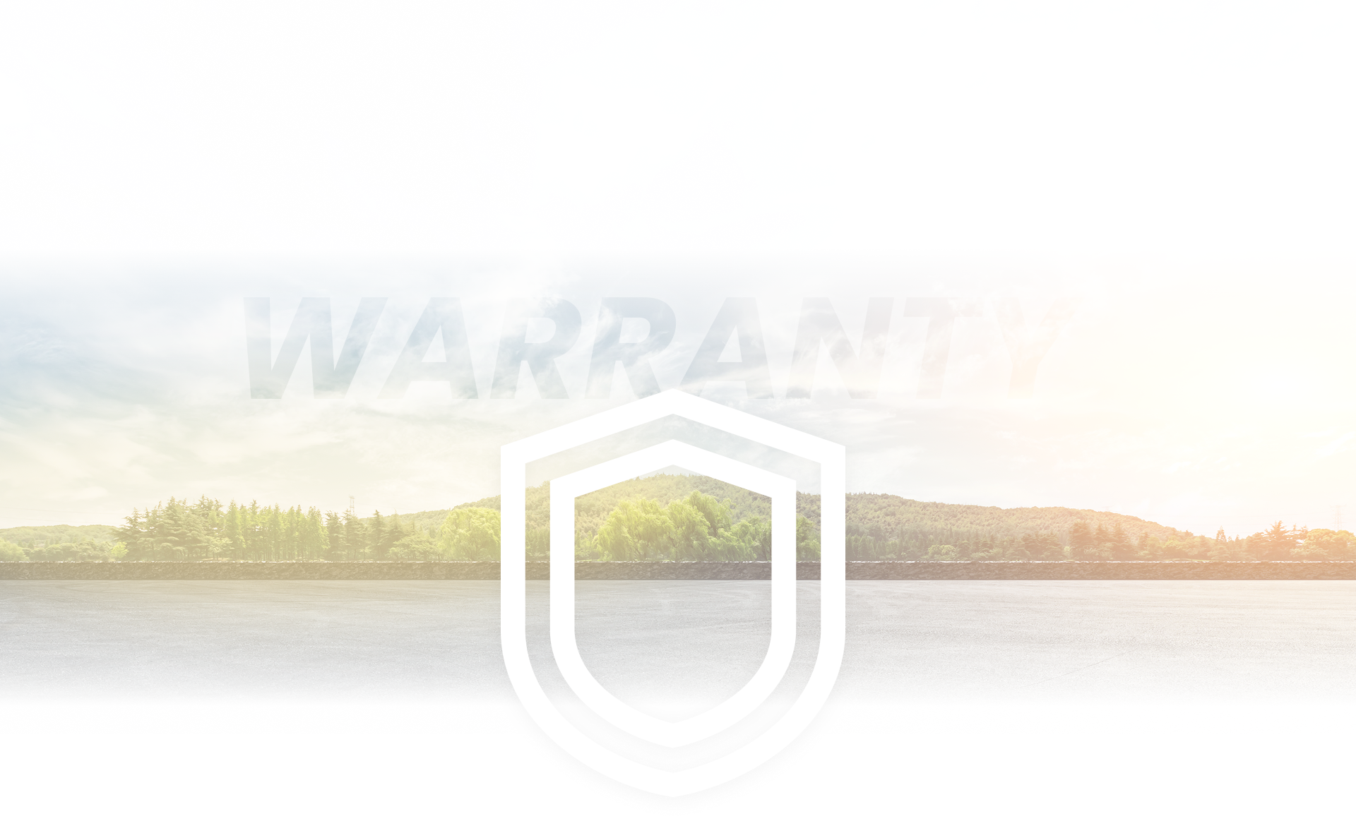 A picture of a lake with a shield in the foreground and the word warranty in the background.