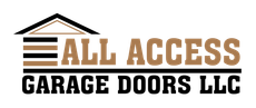 Logo for All Access Garage Doors LLC: brown and black text with a garage door graphic.