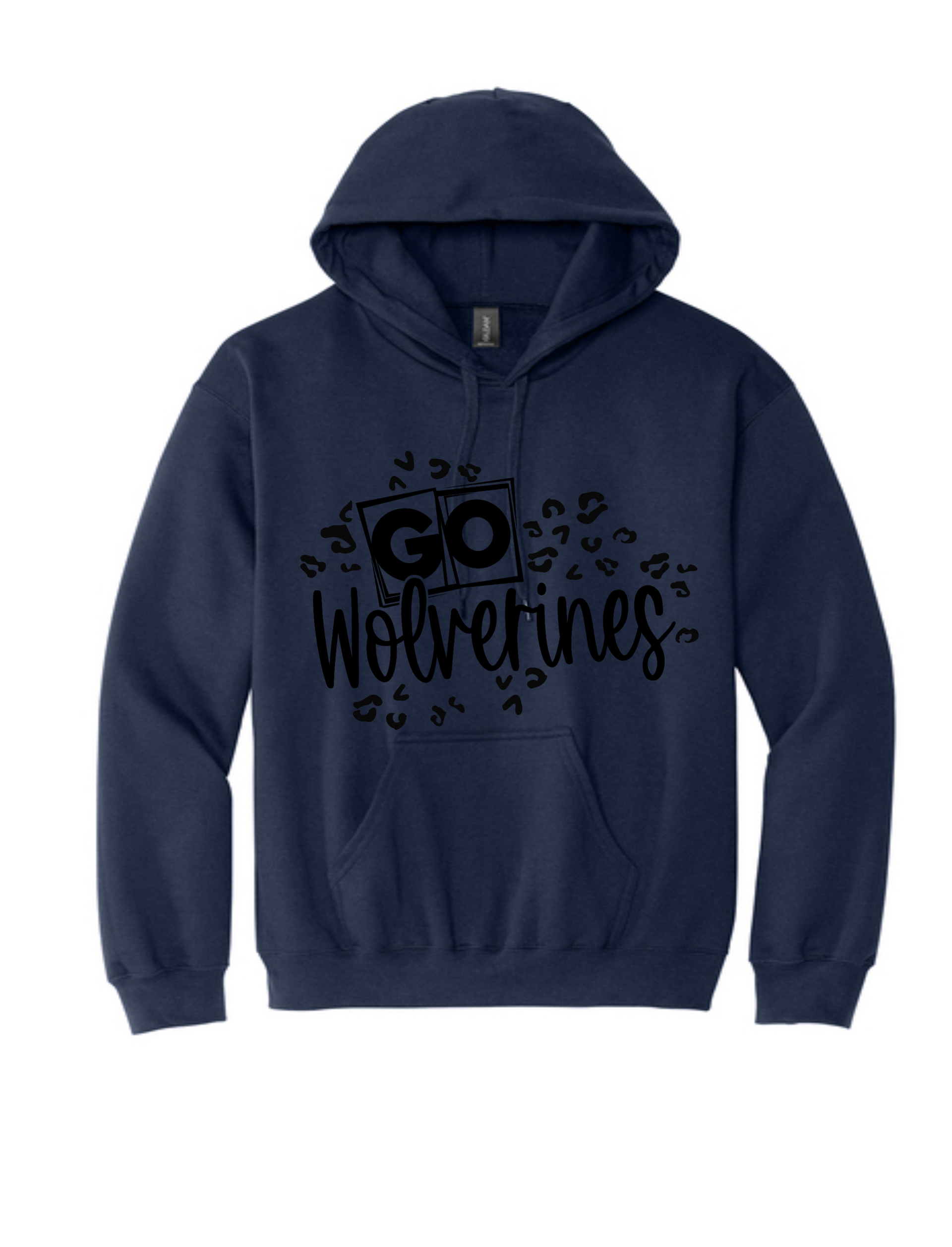 Go Wolverines in black on blue hoodie