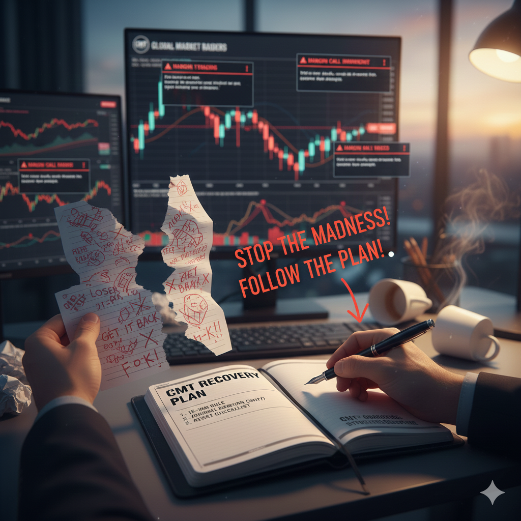 CMT Recovery Plan journal showing transition from emotional Revenge Trading to Guaranteed Discipline