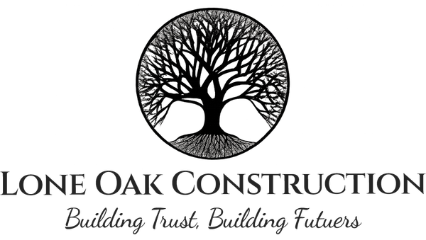 Logo for Lone Oak Construction with a tree within a circle, and the text "Building Trust. Building Futures".