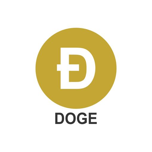 Ein goldener Kreis mit einem weißen Buchstaben d darin und dem Wort Doge darunter